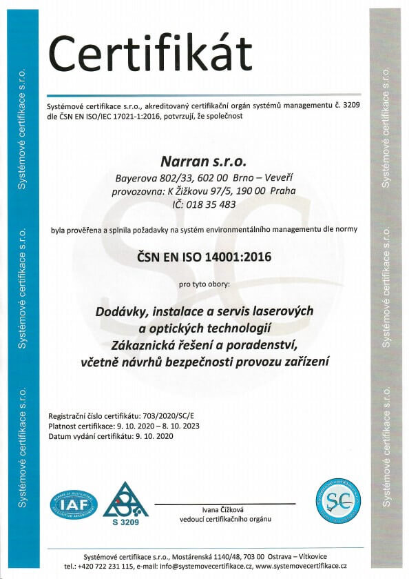 Narran s.r.o. CSN EN ISO 14001 2016