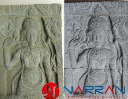 Laser cleaning stone relief