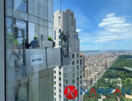 Laser cleaning metal cladding on Central Park Tower in New York City.