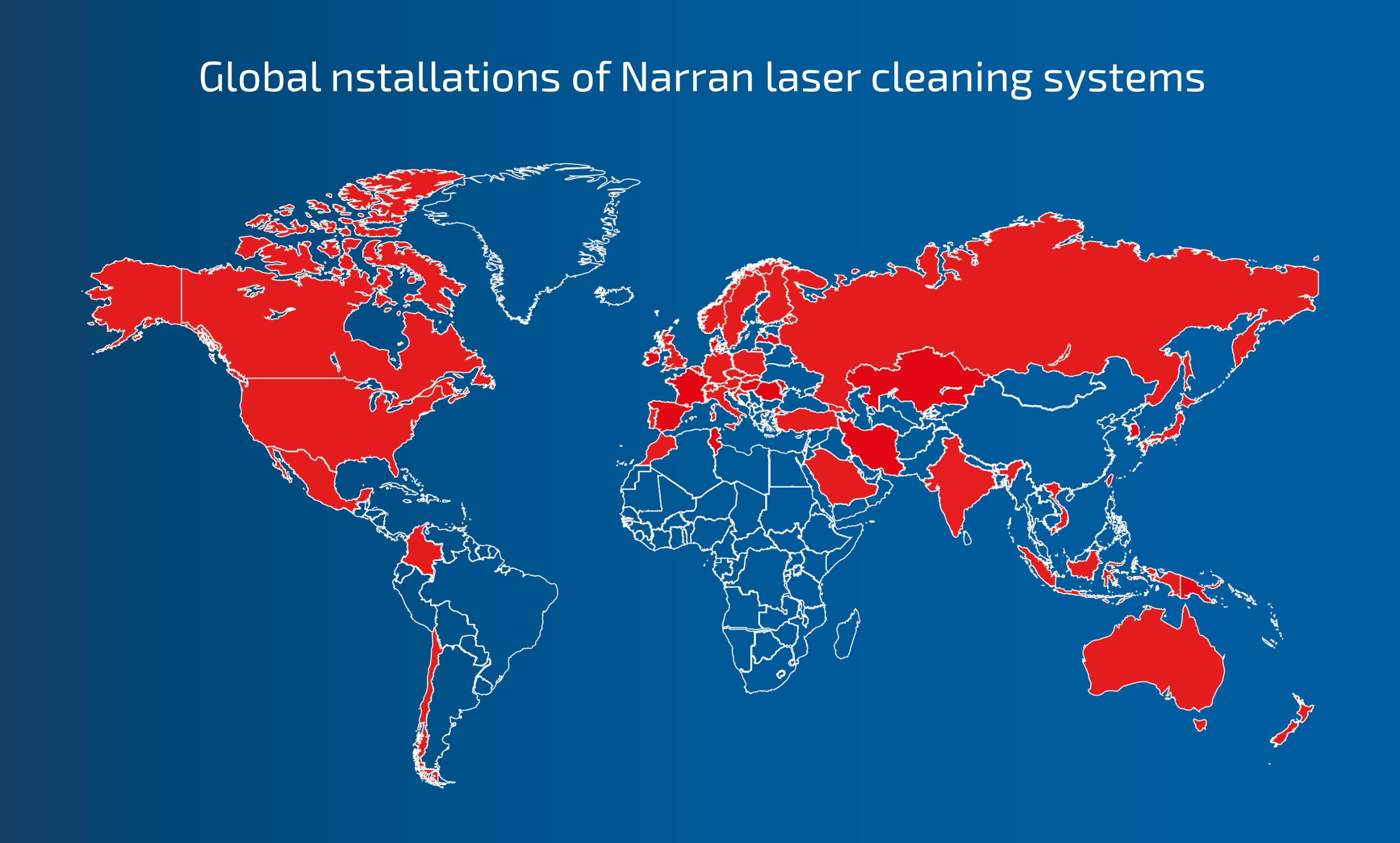 World map showing countries where Narran laser cleaning systems are installed
